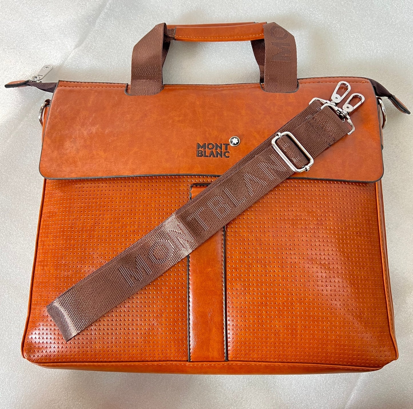 Mont Blanc Meisterstuck Light Brown Leather Laptop Bag for Travel