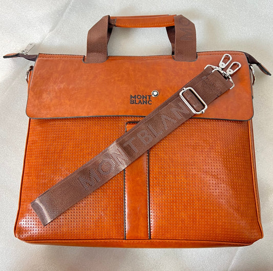 Mont Blanc Meisterstuck Light Brown Leather Laptop Bag for Travel