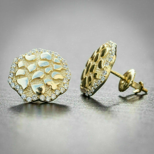 New Men's Nugget Stud Earrings 14K Yellow Gold Over 1Ct Round Cut VVS1/D Diamond