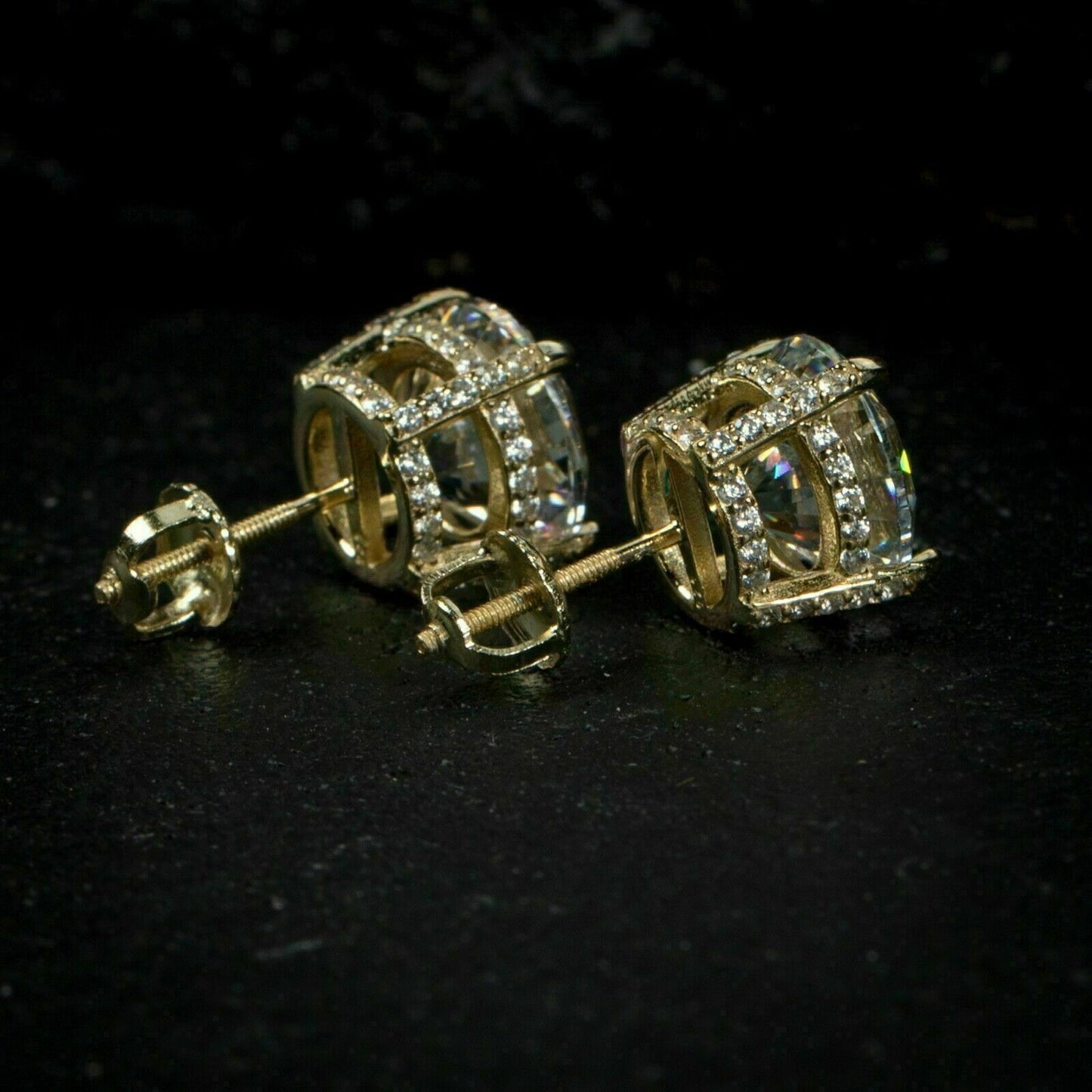 Men's Screw Back Stud 5Ct Round Cut VVS1 Diamond Earrings 14k Yellow Gold Finish