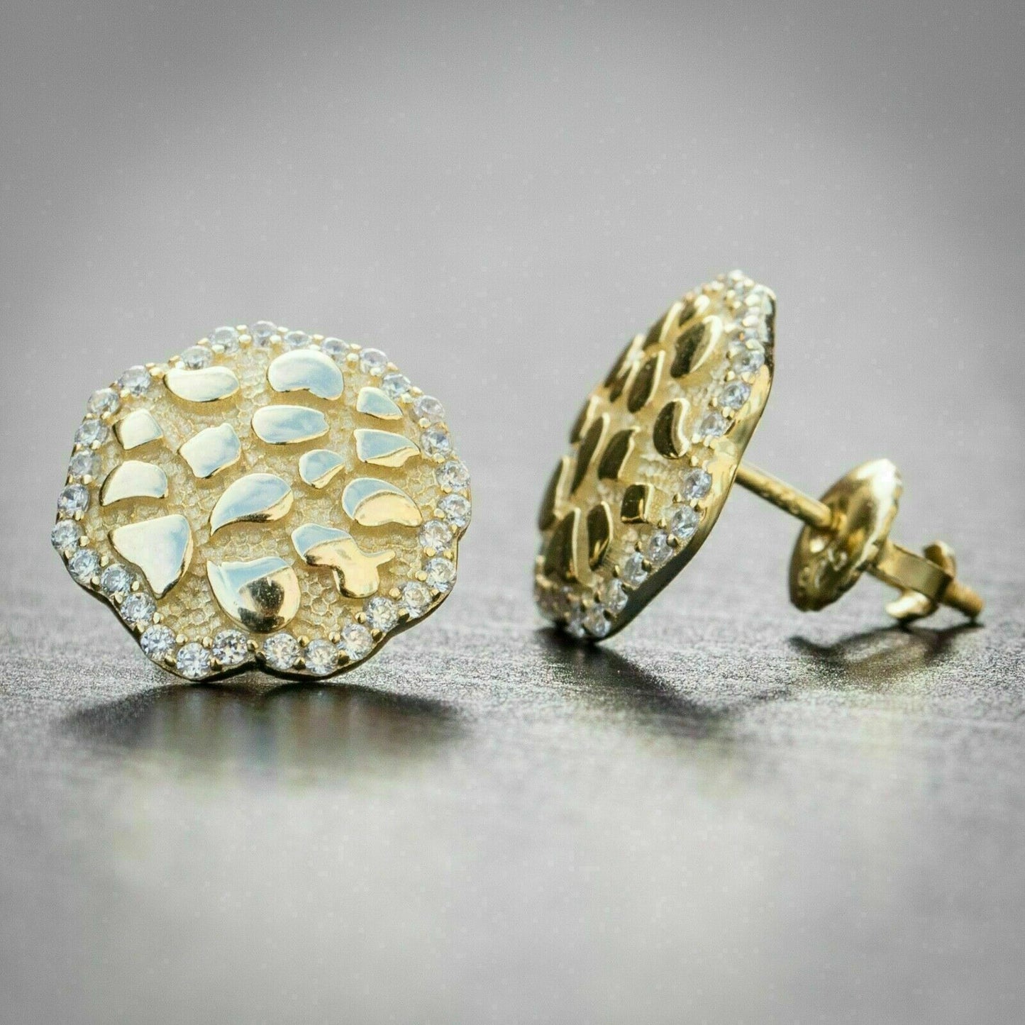 New Men's Nugget Stud Earrings 14K Yellow Gold Over 1Ct Round Cut VVS1/D Diamond